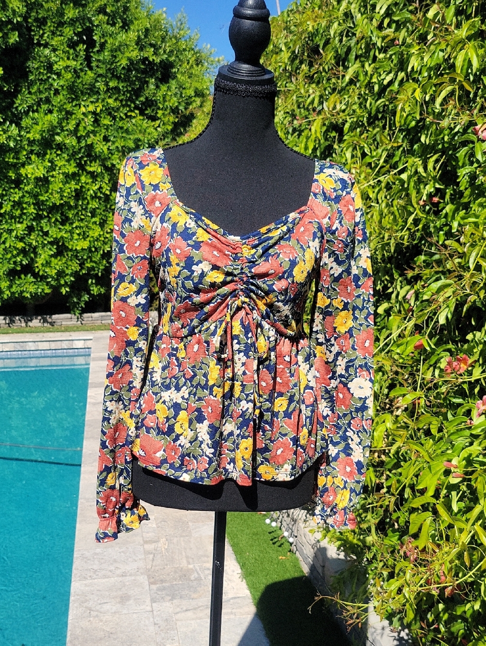 Floral Fall Boho Blouse with Long Blousy Sleeves